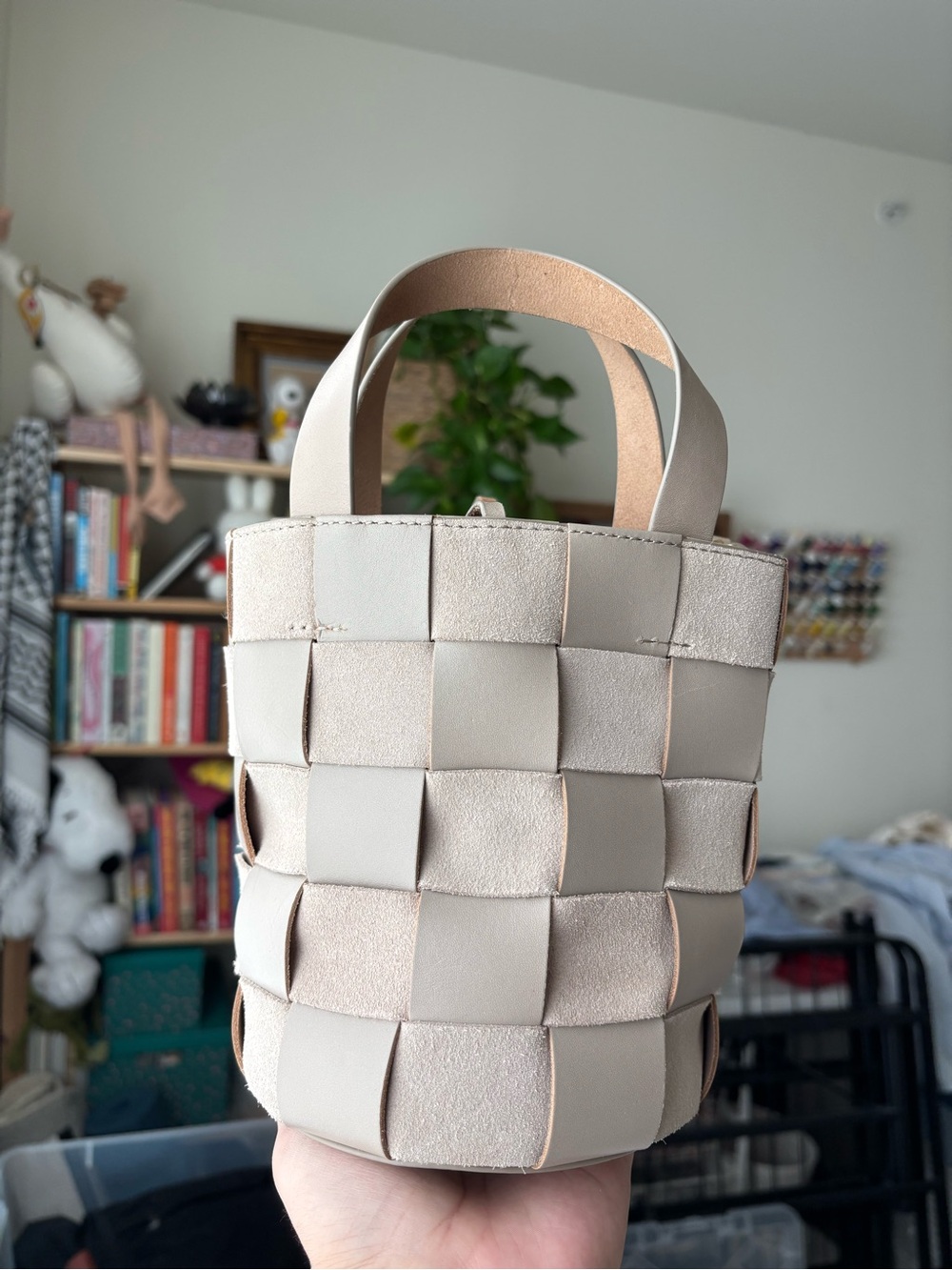 J. Crew Woven Mini Bucket Bag in Light Taupe